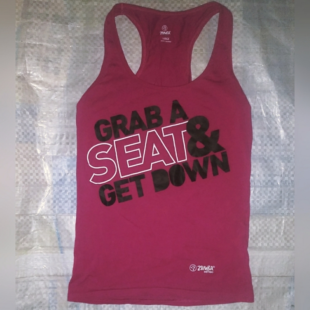 Zumba Sentao Pink Instructor Racerback size Large Grab a Seat Get Down Chair